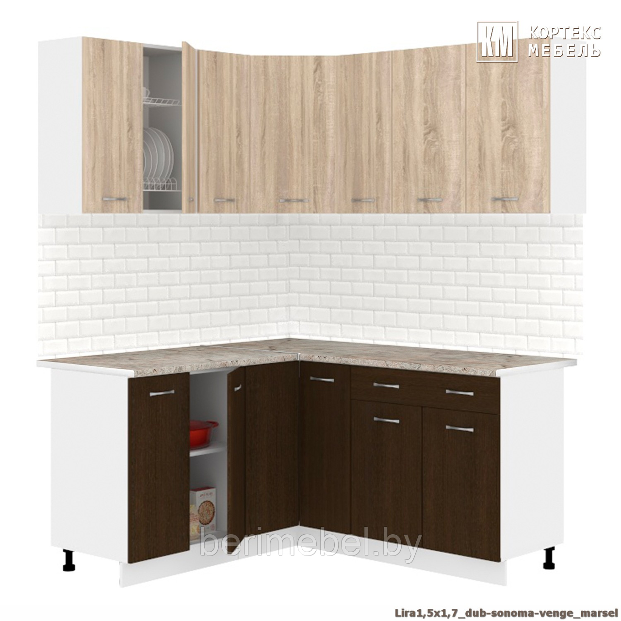 Кухня Корнелия ЛИРА угловая 1,5х1,7, Дуб сонома / Венге, Кортекс