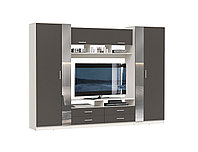 Гостиная ВЕНА 91.01 с зеркалом (Белый/ Диамант серый) Олмеко