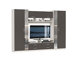 Гостиная ВЕНА 91.01 с зеркалом (Белый/ Диамант серый) Олмеко