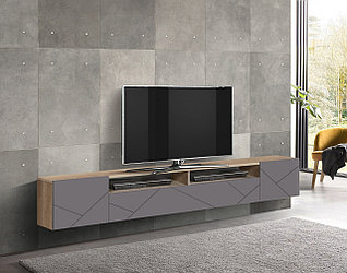 Тумба подвесная Прага (фасад ПВХ с фрезеровкой) (дуб каньон / ПВХ софт грей) (2,1м)