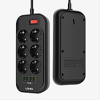 Сетевой фильтр Ldnio SE6403 - 4м, 6 розеток, 4xUSB, выключатель, 2500Вт, чёрный