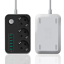 Сетевой фильтр Ldnio SE3631 - 4м, 3 розетки, 6xUSB, выключатель, 2500Вт, серый