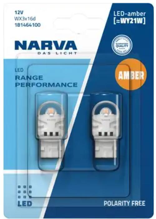 Лампа светодиодная WY21W Range Performance 12V желтая (2 шт) NARVA 18146