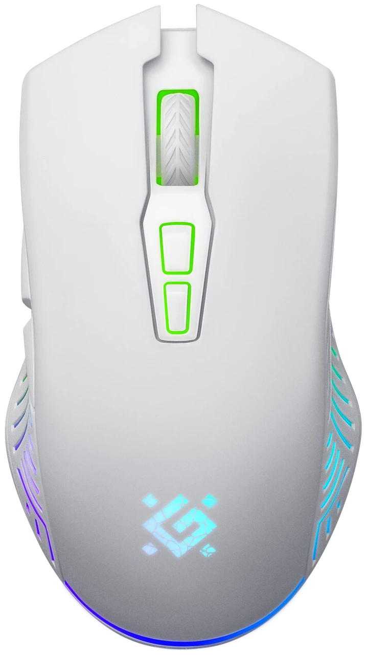 Беспроводная мышь Defender Pandora GM-502, 7 кнопок, 3200dpi, подсветка, аккумулятор 500mAh, белая