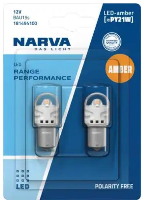 Лампа светодиодная PY21W Range Performance 12V желтая (2 шт) NARVA 18149