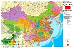 Карта Китая по квадратам с держателем 1000х1400 мм (ВхШ)