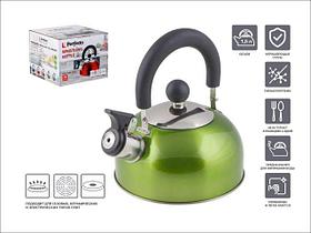 Чайник со свистком, нержавеющая сталь, 1.5 л, серия Holiday, зеленый металлик, PERFECTO LINEA