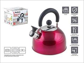 Чайник со свистком, нержавеющая сталь, 2.5 л, серия Holiday, вишневый металлик, PERFECTO LINEA