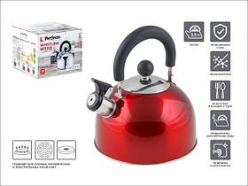 Чайник со свистком, нержавеющая сталь, 2.5 л, серия Holiday, красный металлик, PERFECTO LINEA
