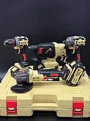 Набор аккумуляторных инструментов Fengbao 4 в 1 (УШМ, шуруповерт, гайковерт, перфоратор, 4 АКБ 6 А/ч)