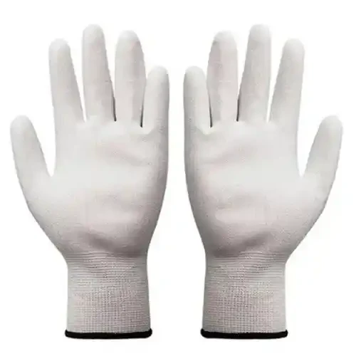 Перчатки белые  из полиэстра с белым ПУ покрытием на ладони, р-р 9, Китай (12)