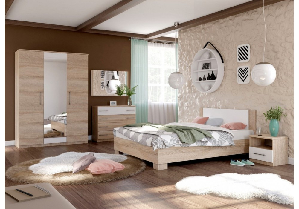 Модульная спальня Аврора с 3-х дверным шкафом (Дуб сонома/белый)