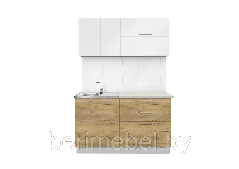 Набор мебели для кухни "Адель-Ш" проект СН-114 без стекла (ДСП) 1,4м Белый/Дуб крафт золотой Артём-Мебель