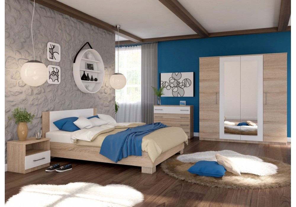Модульная спальня Аврора с 4-х дверным шкафом (Дуб сонома/белый)