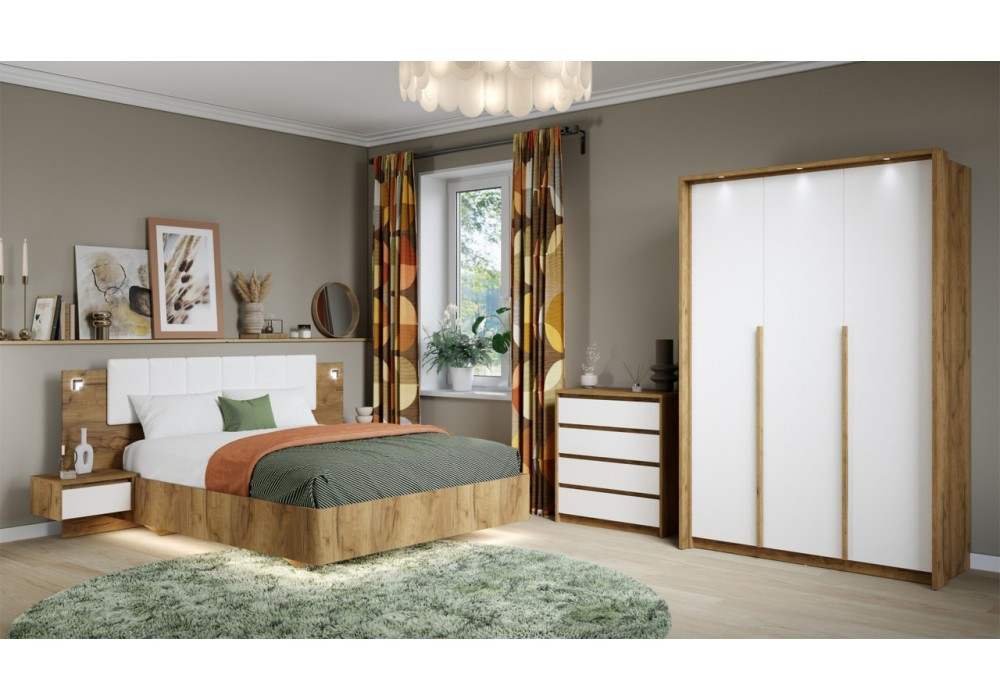 Модульная спальня Мишель (Дуб крафт золотой/белый жемчуг)