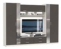 Стенка "Вена" 91.01 с зеркалом (диамант серый/белый) Олмеко