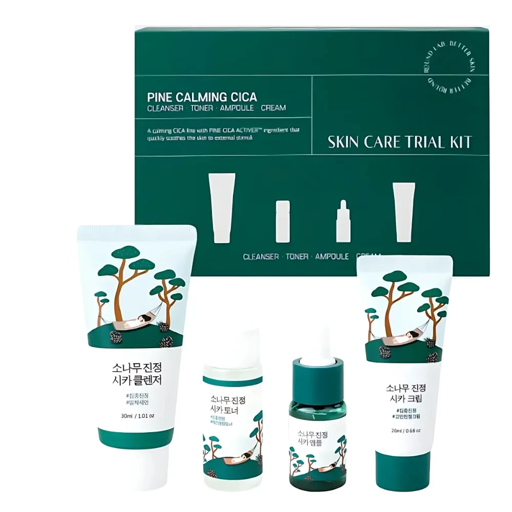 Дорожный набор уходовых средств с экстрактом сосны и центеллы Round Lab Pine Calming Cica Trial Kit