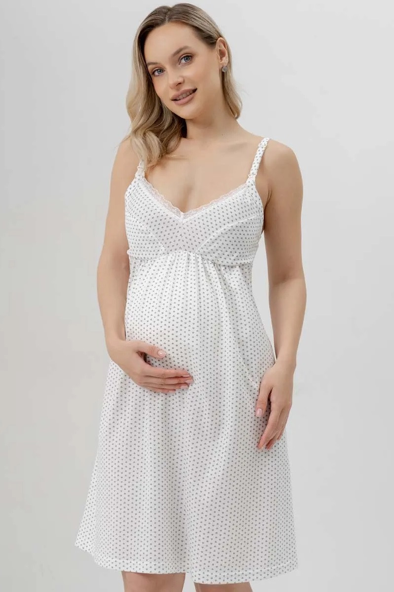 1-НМП 21602 Сорочка для беременных и кормящих молочный/серый, фото 1