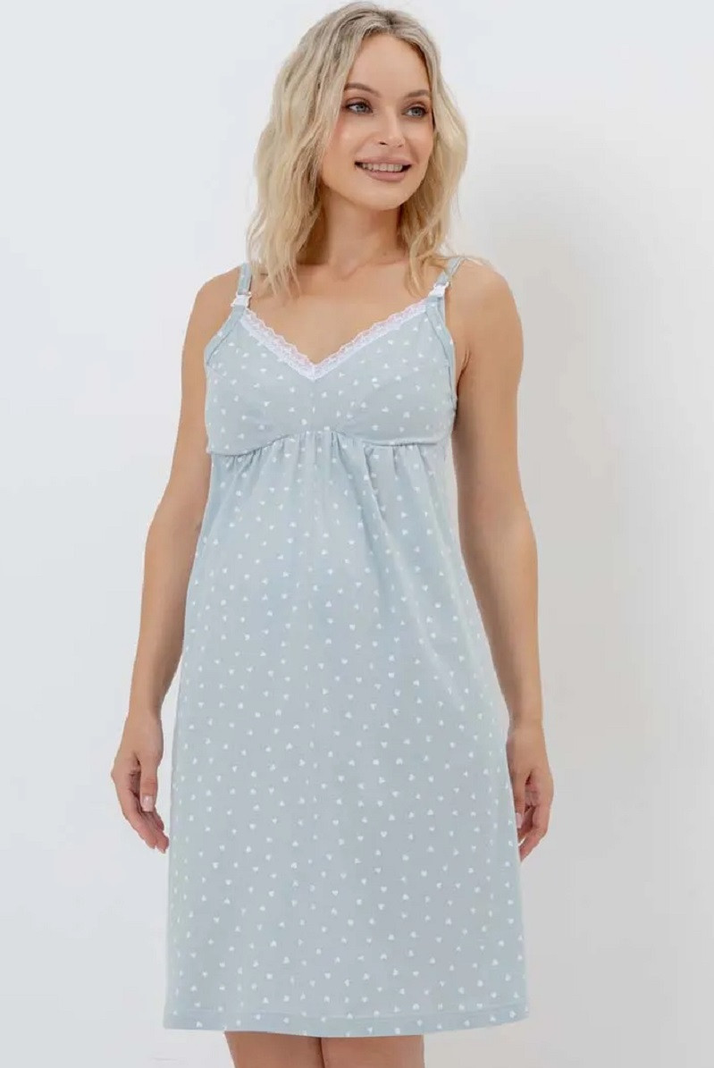 1-НМП 21602 Сорочка для беременных и кормящих серебристый/белый, фото 1