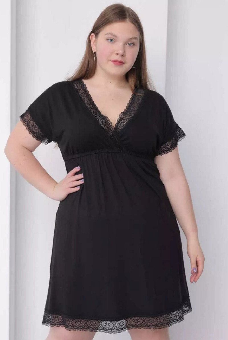 1-ВРП 49609Б Сорочка для беременных и кормящих черный (большие размеры), фото 1