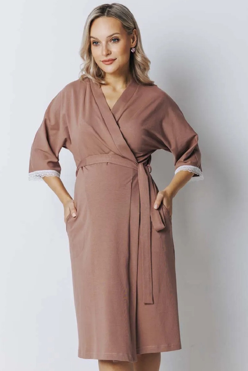 1-НМК 22602 Халат для беременных и кормящих коричневый-молочный