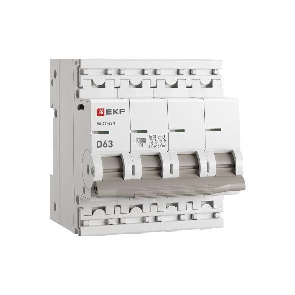 Автоматический выключатель 4P 63А (D) 6кА ВА 47-63N EKF PROxima