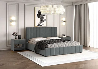 Кровать Нельсон 1,8 Велюр Холодный серый Вертикаль (вар.2) с ПМ