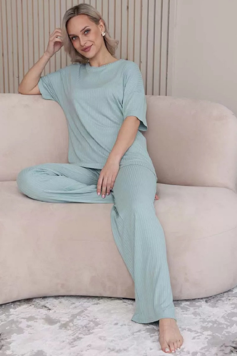 1-VП 46032/1 Пижама (брюки и джемпер) в рубчик мятный, фото 1