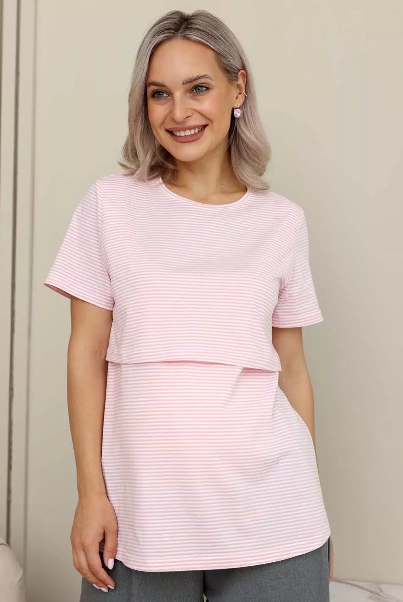 1-НМ 73301 Футболка хлопковая для беременных и кормящих белый/персиковый