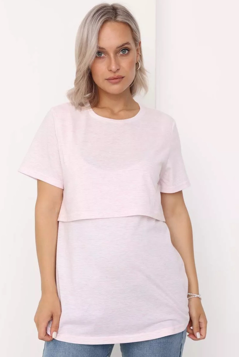 1-НМ 73301 Футболка хлопковая для беременных и кормящих молочный/розовый, фото 1