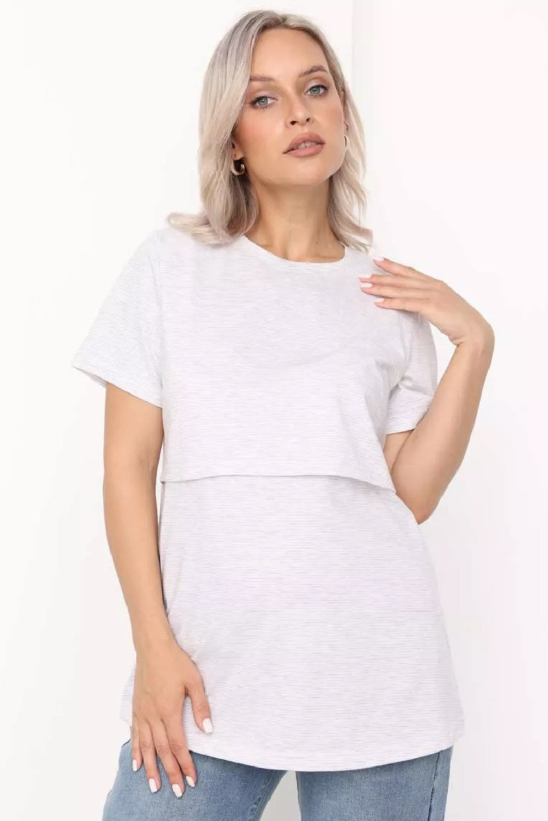 1-НМ 73301 Футболка хлопковая для беременных и кормящих серый/молочный, фото 1