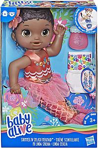 Кукла-русалка Hasbro Baby Alive Shimmer 'n Splash Mermaid  с чёрными волосами E3692