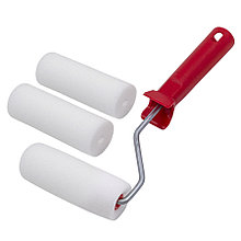 Мини-валик малярный с рукояткой Поролон, ось 6мм, D15мм, 100мм + 2 сменные шубки, (уп.) - 04-2-110