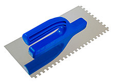 Гладилка зубчатая нержавеющая сталь, пластиковая рукоятка, 130х270мм, зуб 6х6мм - 27-1-006