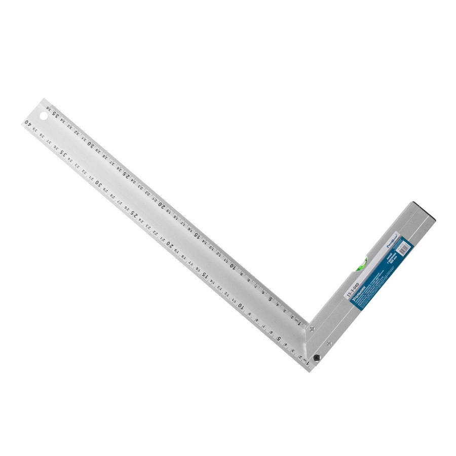 Угольник алюминиевый литой с уровнем, 1 акриловый глазок, двусторонняя разметка в см, 400мм - 15-3-040