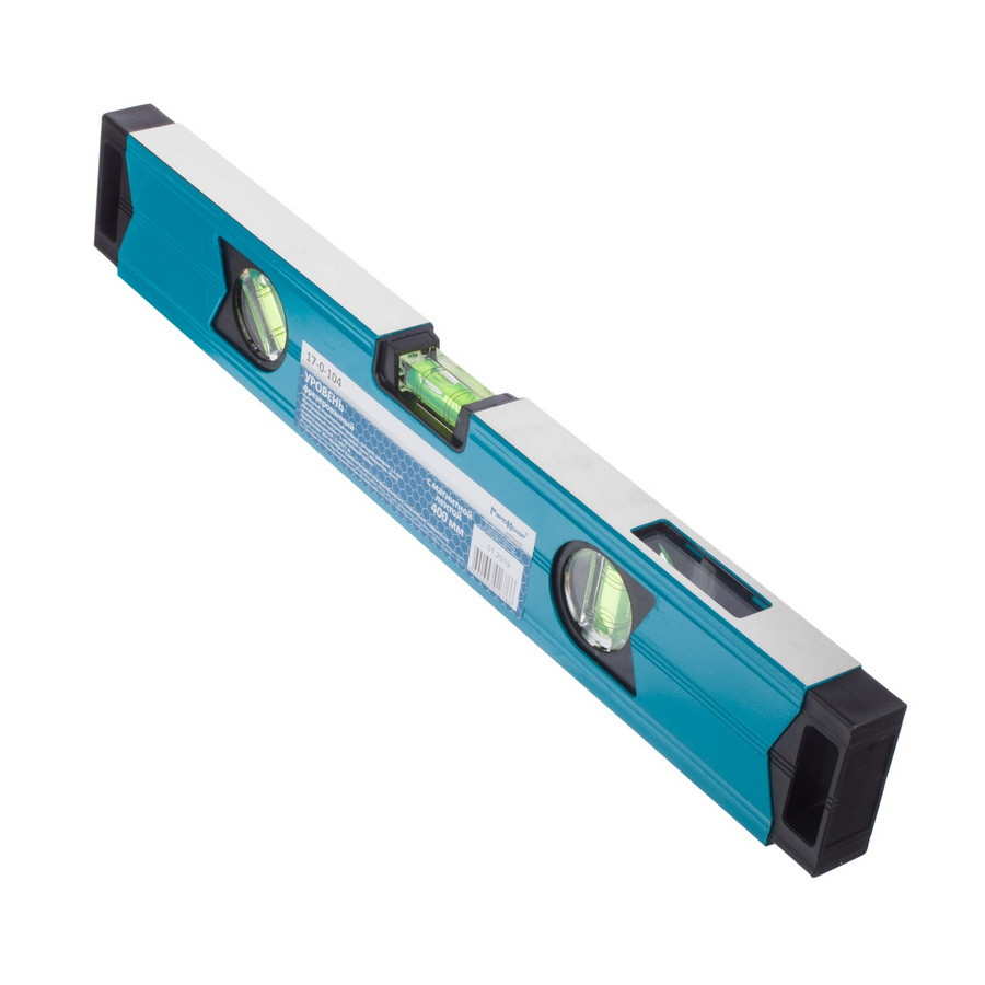 Уровень алюминиевый фрезер. грань, 2 глазка+1 зерк. глазок, магн. лента, 400мм, толщ.1,1мм  - 17-0-104