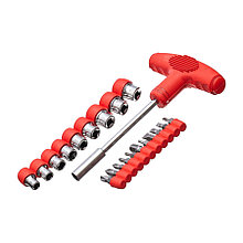 Отверточная рукоятка Т-образная, с битами и торцевыми головками, CR-V, 20 предметов, (уп.) - 33-2-123