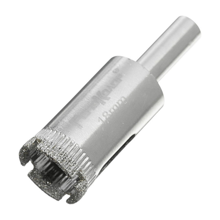 Коронка алмазная  по стеклу и керамограниту, 18 х 55 мм, цилиндрический хвостовик  - 35-4-218