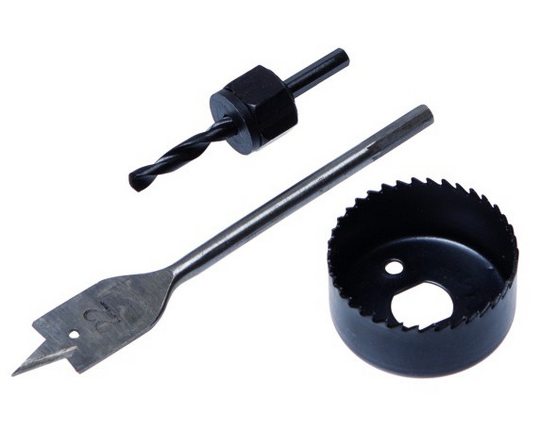 Набор для врезки замков коронка 54 мм, адаптер, сверло перовое 22 мм,, 3 предмета, (уп.) - 36-8-654