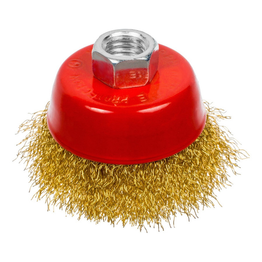 Щетка-крацовка чашечная, латунированная стальная проволока, посадочная гайка М14, 60мм - 45-1-001