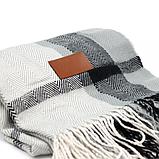 Синий клетчатый плед с бахромой для нанесения логотипа, фото 3