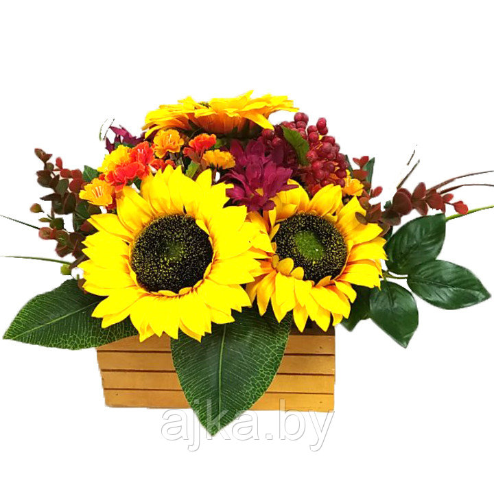 Цветочная композиция Подсолнухи-ягоды 36 см