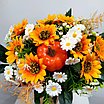 Цветочная композиция Подсолнухи-ромашки с тыквой 36 см, фото 2