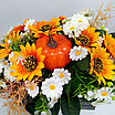 Цветочная композиция Подсолнухи-ромашки с тыквой 36 см, фото 4