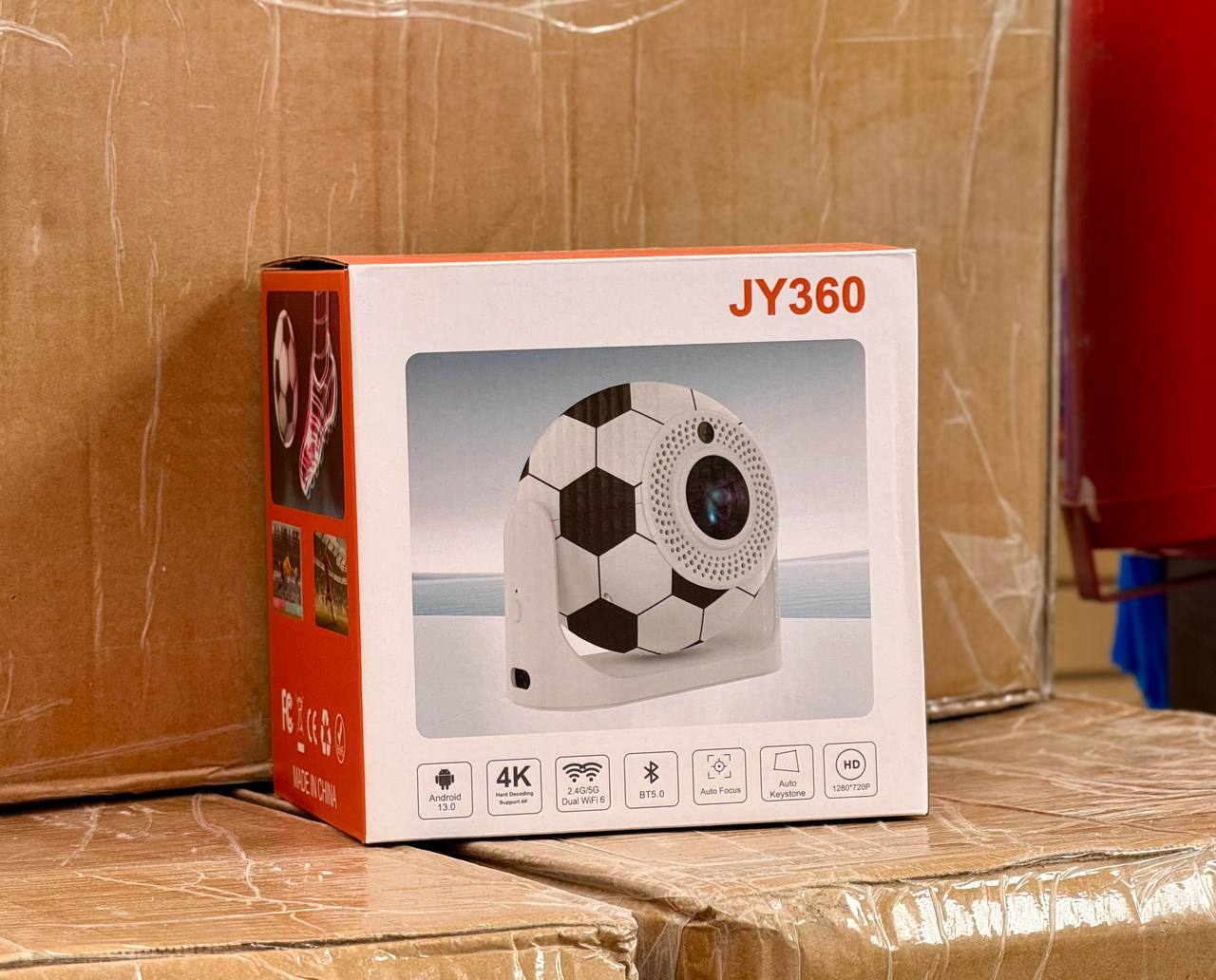 JY360 Gimbal Football Design Видеопроектор с автоматической коррекцией трапецеидальных искажений Android 13 Дв