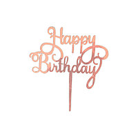 Топпер Happy birthday розовый (Китай, пластик, 10,5х16 см)