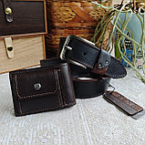 Мужской набор: ремень BeNG 4см + кошелёк зажим коричневый, фото 2