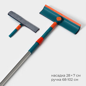 Щётка для окон, телескопическая ручка 68 (102) см, насадка из микрофибры 28×7 см, МИКС