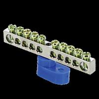 Шина "0" N (6x9мм) 10 отв, цинк синий угловой изолятор EKF PROxima