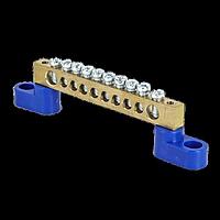 Шина "0" N (6x9мм) 10 отверстий латунь 2 синих угловых изолятора EKF PROxima